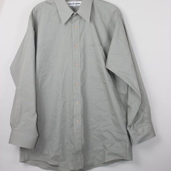 Albert Nippon Long Sleeve Gray Green Button Up Dress Shirt Mens Size 16 32/33 - Picture 2 of 7